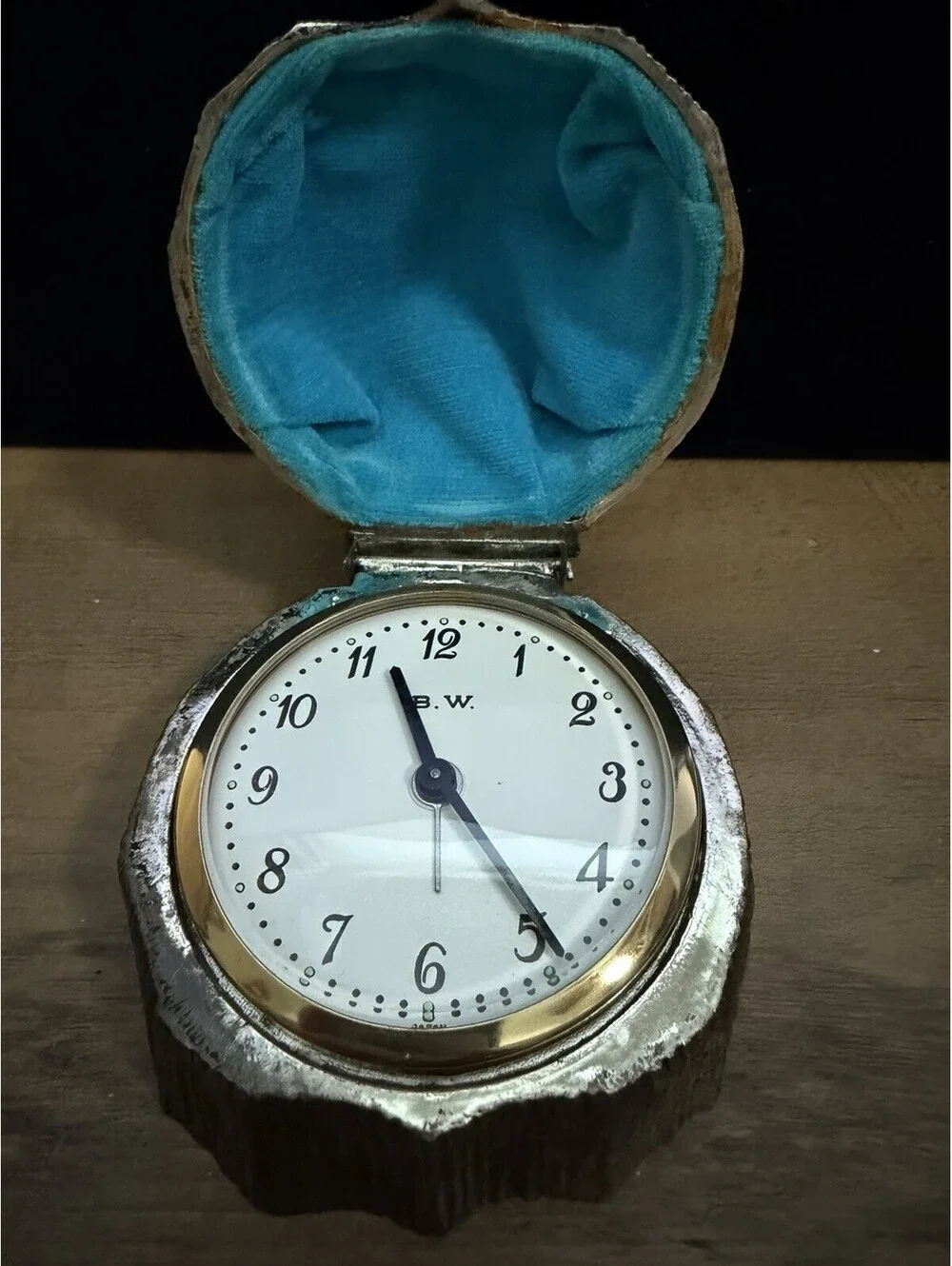 Japanese Mid-Century Chrome and Brass Plated  Owl's Head Alarm Clock Running BW